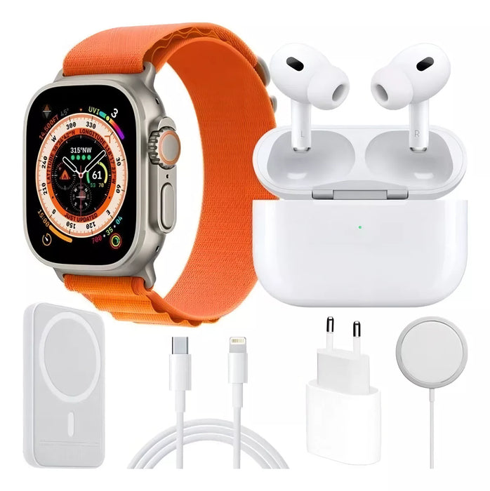 Combo Smart Watch X8 Ultra 49mm + Audífonos Pro Inalámbricos + Power Bank - Tecnología 6 en 1